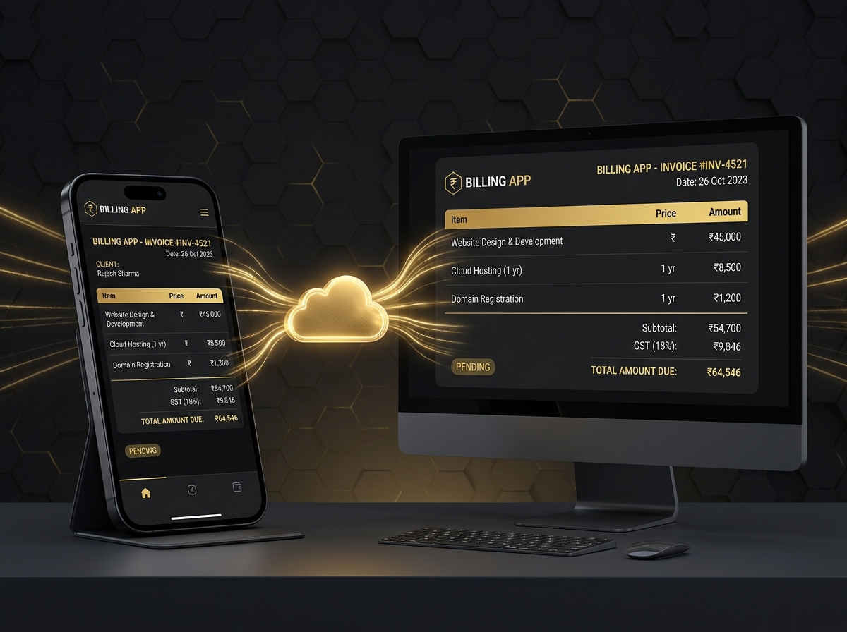 Invoice synced between mobile and desktop via cloud